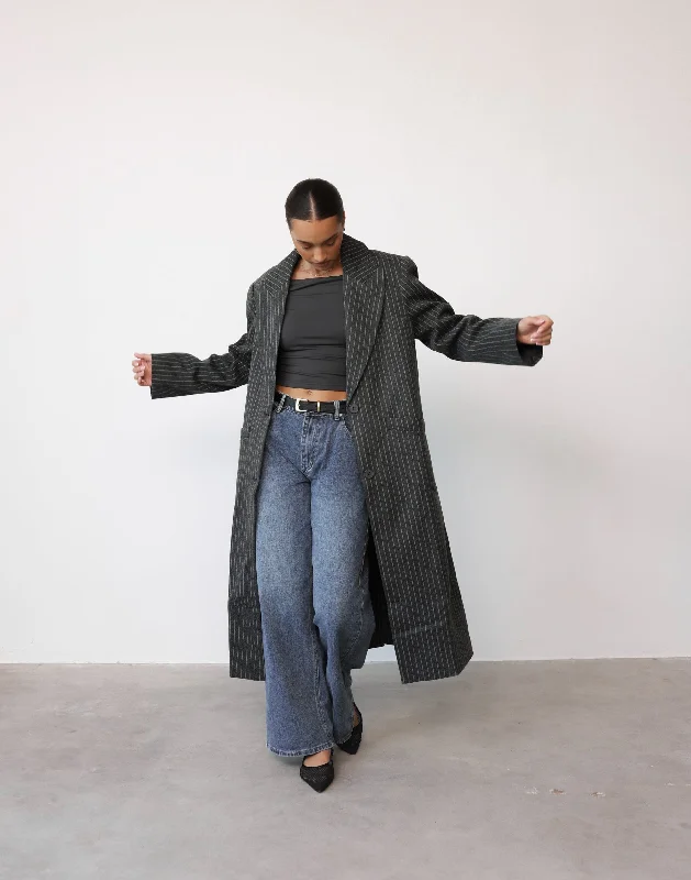 Can't Miss Olsen Coat (Onyx Pinstripe) - By Lioness
