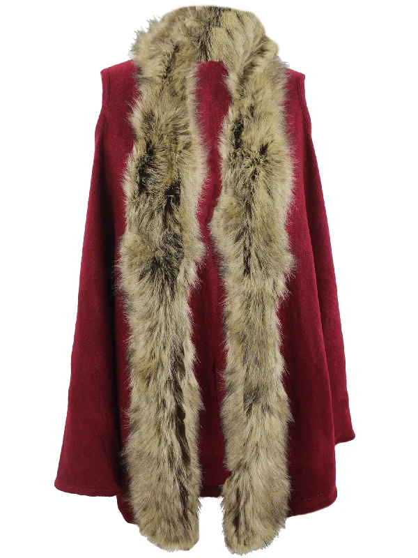 Limited Time Offer Burgundy Sleeveless Fur Trimmed Vest