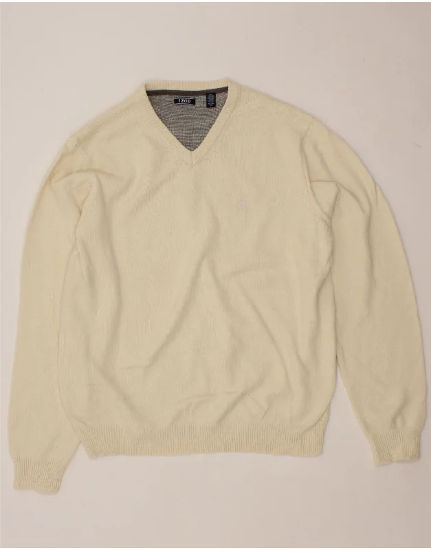 Weekend Deal IZOD Womens V-Neck Jumper Sweater UK 18 XL Off White Cotton