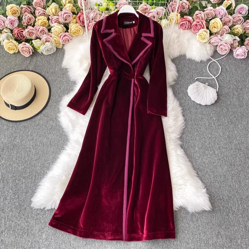The Best Prices velvet suit dress, long ankle-length fashionable long jacket for women     S4115