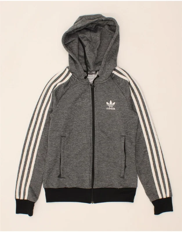 ADIDAS Womens Zip Hoodie Sweater UK 4 XS  Grey Flecked Polyester