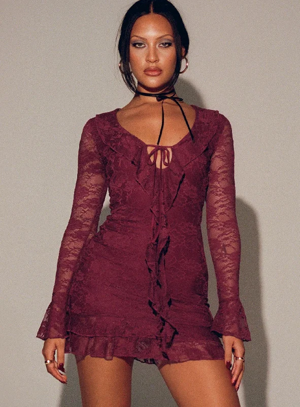 Weekend Flash Sale Sidonie Long Sleeve Mini Dress Red