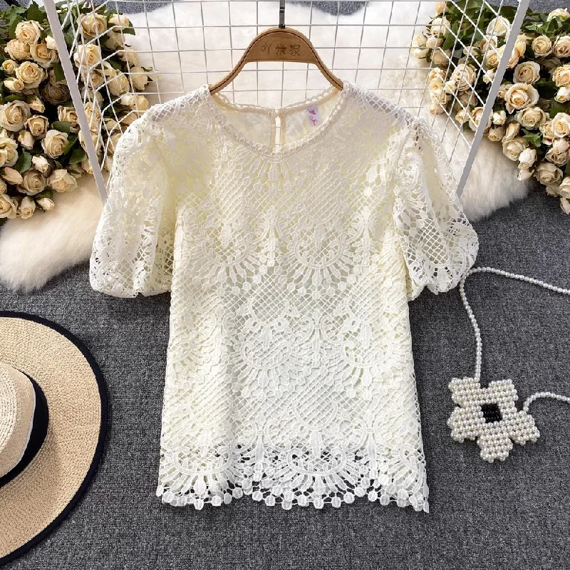 Limited Stock Bubble Short-Sleeved Round Neck Women’s Lace Top       S3991