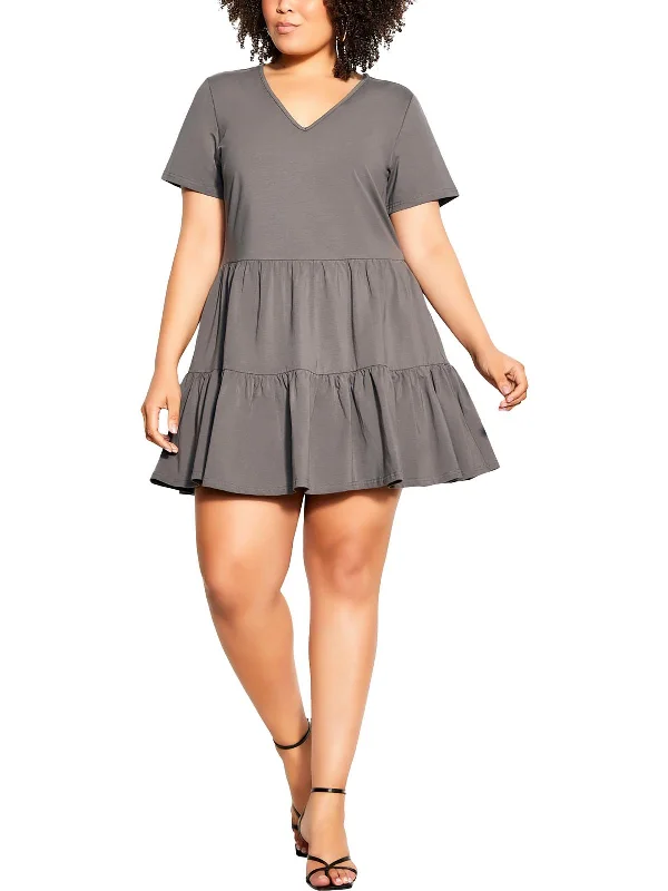 Sneak Peek Sale Plus Womens Knee-Length Tiered Fit & Flare Dress