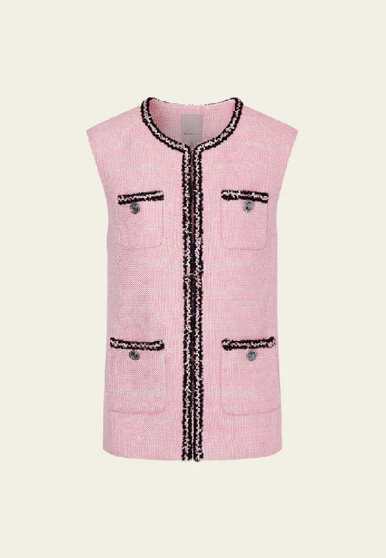 Markdowns Black Trimmed Pink Tweed Vest