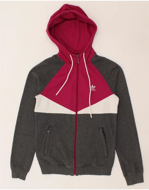 Big Discounts ADIDAS Womens Zip Hoodie Sweater UK 8 Small Grey Colourblock Cotton
