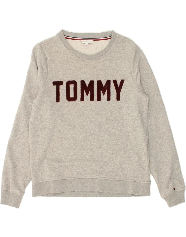 One-DAY Sale TOMMY HILFIGER Womens Graphic Sweatshirt Jumper UK 14 Medium Grey Cotton One-DAY Sale TOMMY HILFIGER Womens Graphic Sweatshirt Jumper UK 14 Medium Grey Cotton
