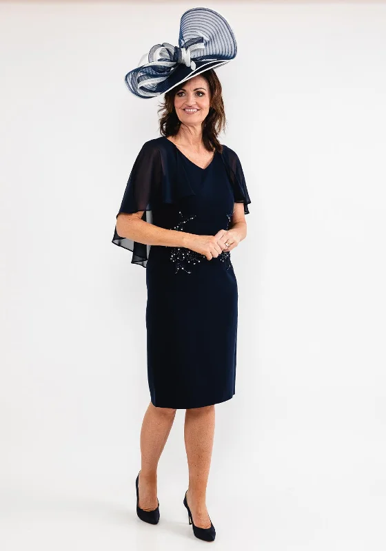 Instant Savings Lizabella Chiffon Cape Sleeve Dress, Navy