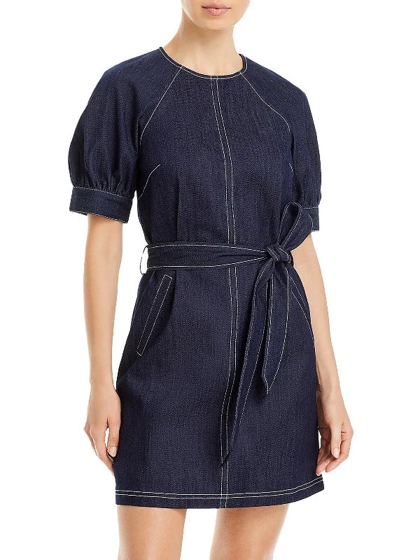 Special Price Abby Womens Denim Belted Mini Dress