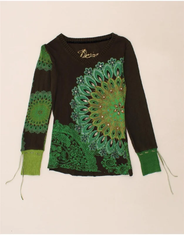 Instant Savings DESIGUAL Womens Graphic V-Neck Jumper Sweater UK 10 Small Black Floral Instant Savings DESIGUAL Womens Graphic V-Neck Jumper Sweater UK 10 Small Black Floral