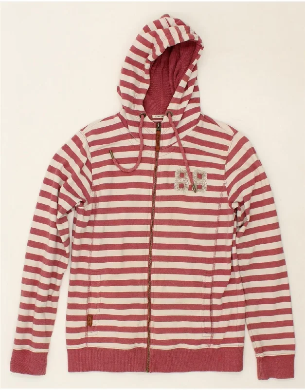 FAT FACE Womens Heritage Zip Hoodie Sweater UK 14 Large Red Striped Cotton