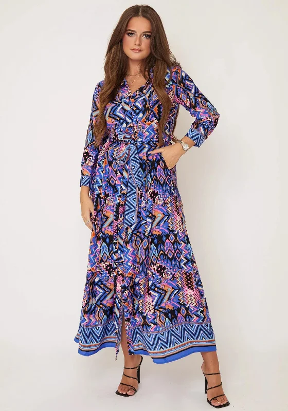Great Bargains Girl in Mind Angela Print Maxi Shirt Dress, Blue Multi