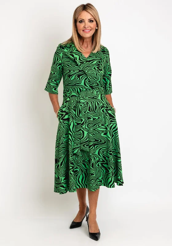 Coco Doll Erin Abstract Print Midi Dress, Green & Black