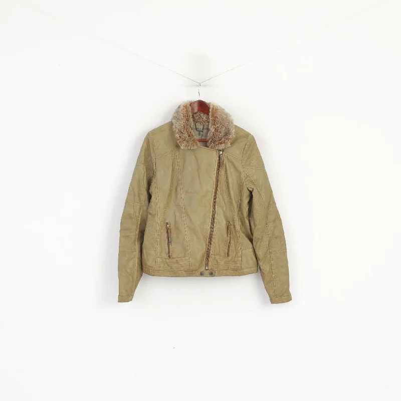 Price Drop Garcia Jeans Women XL Jacket Khaki Ramones Biker Zip Up Detachable Collar Top