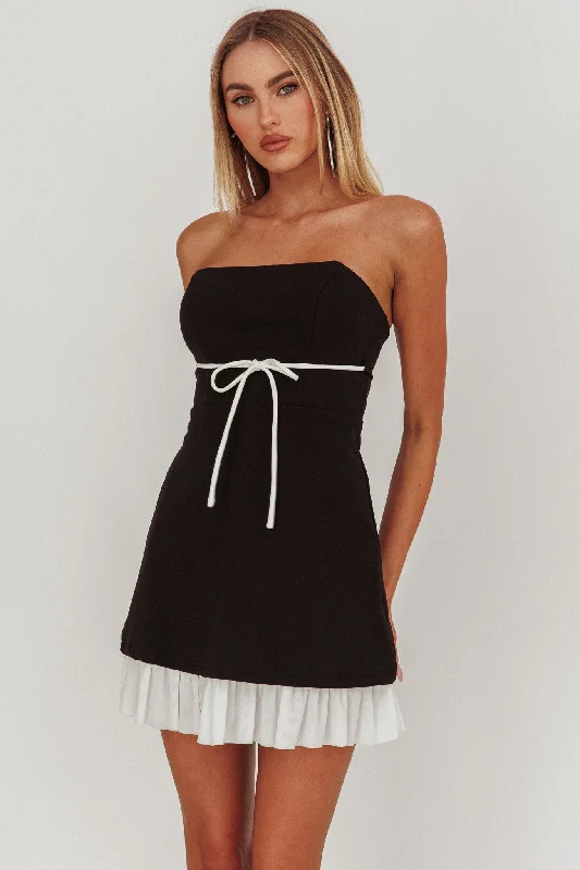 New Deals Statement Strapless String Tie Mini Dress Black
