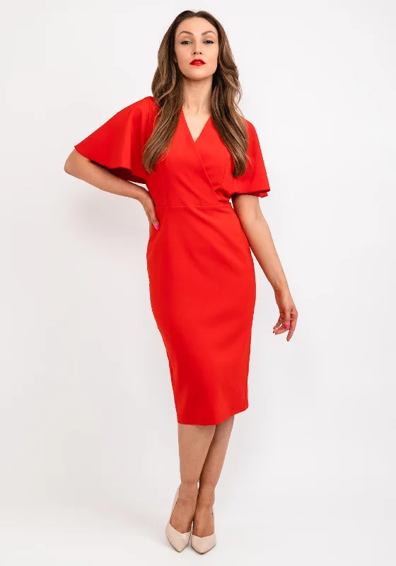 Take Advantage Camelot Bell Sleeve Midi Dress, Red