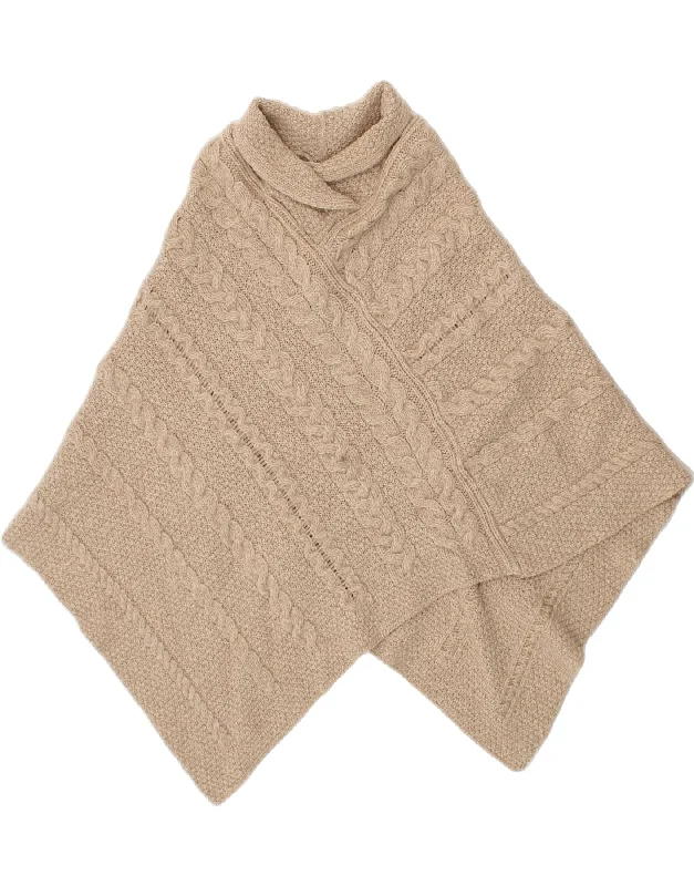 ARANCRAFTS Womens Asymmetric Poncho Jumper UK 14 Medium Beige Merino Wool