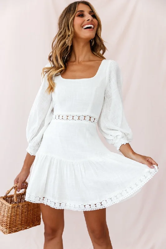 Mega Sale Sweetheart Corset-Back Lantern Sleeve Dress White