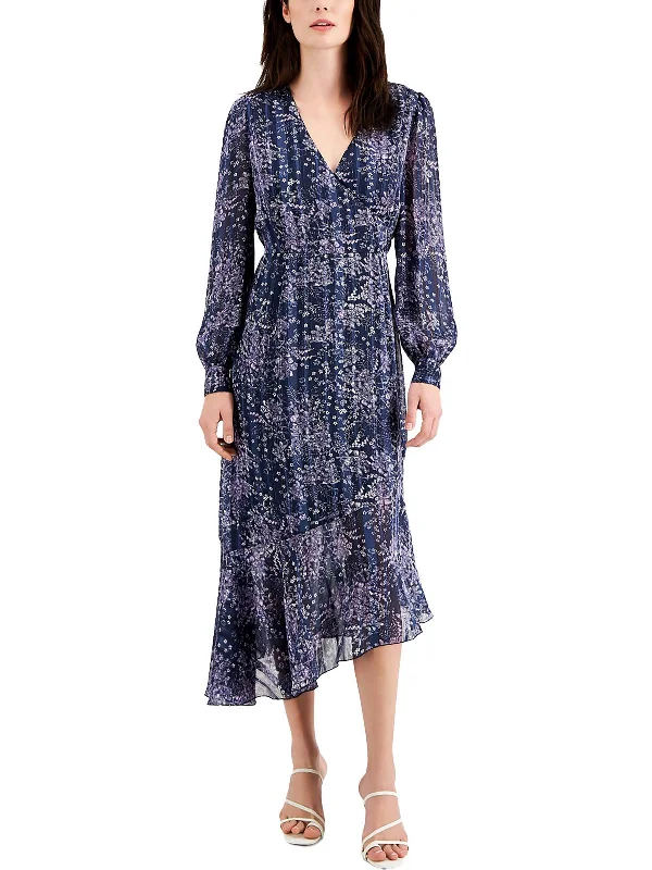 Special Savings Womens Floral Metallic Maxi Dress