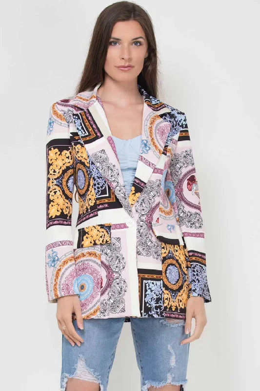 Act Now Scarf Print Blazer Jacket