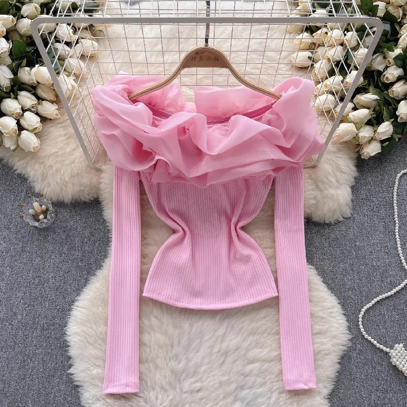 Today’s Deal knitted long-sleeved T-shirt for women design top      S4605