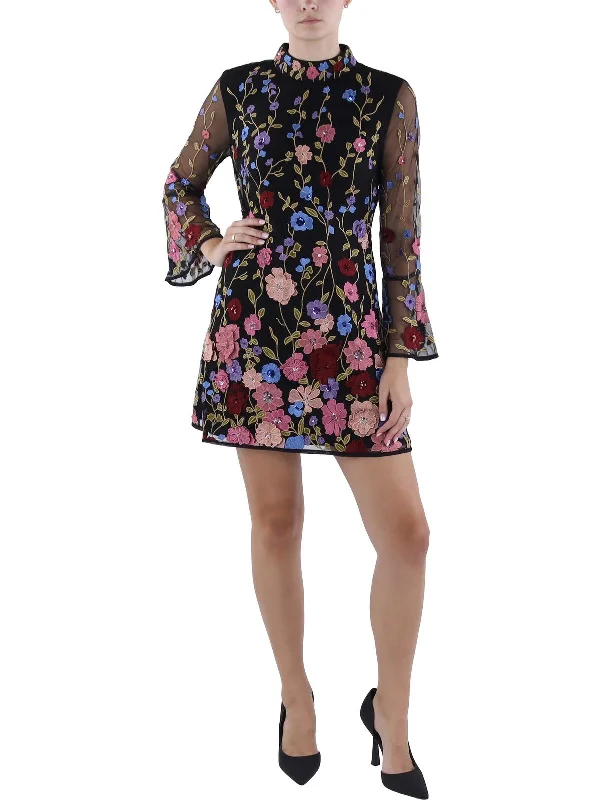 Womens Above Knee Embroidered Shift Dress