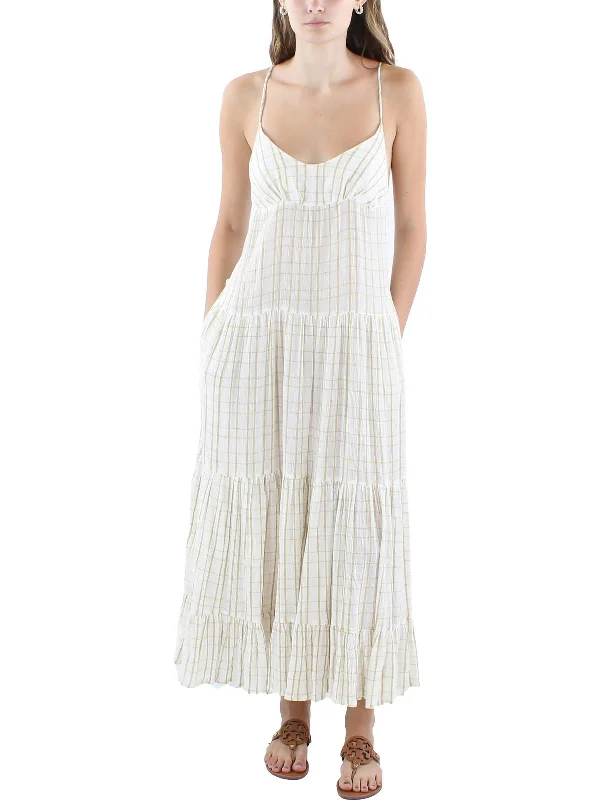 Crazy Savings Marigold Womens Window Pane Cotton Maxi Dress