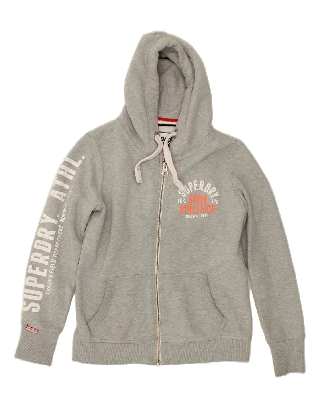 Crazy Deals SUPERDRY Womens Graphic Zip Hoodie Sweater UK 18 XL Grey Cotton