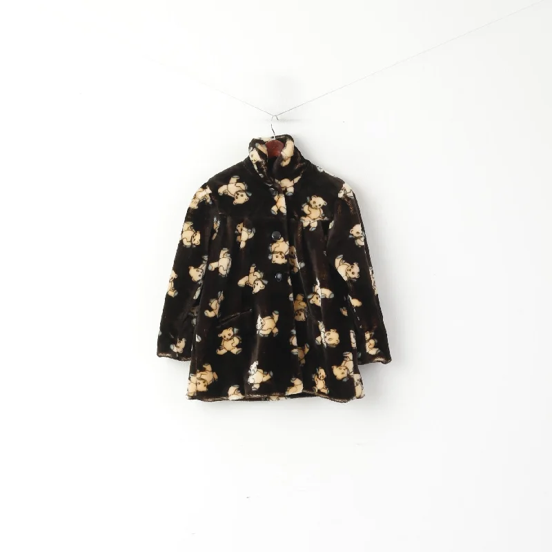 Weekend Flash Sale Vitntage Women 6 XS Jacket Brown Bear Print Retro Single Breasted Warm Top