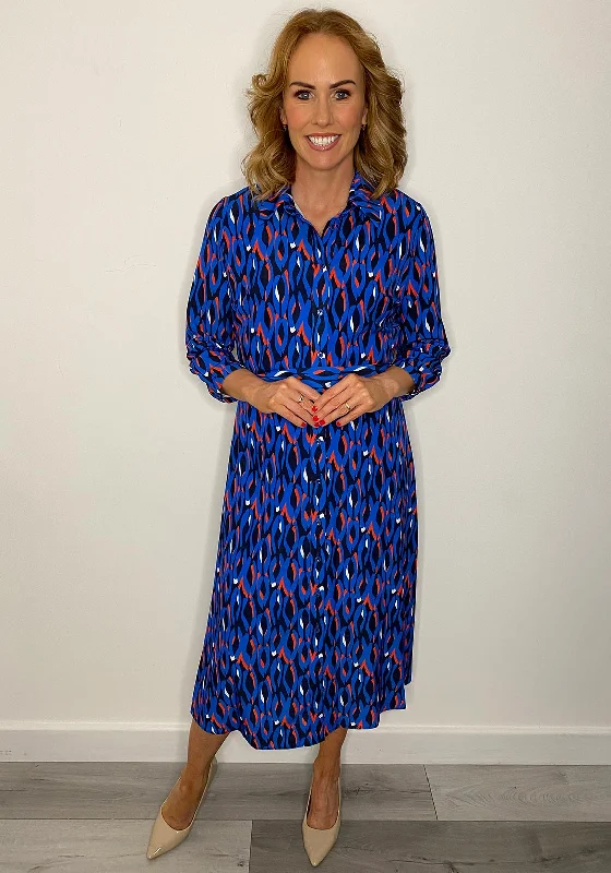 Deep Discounts Lizabella Chiffon Print Shirt Midi Dress, Blue Multi