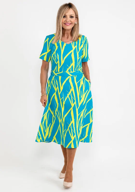 Coco Doll Anita Print Midi Dress, Teal & Lime