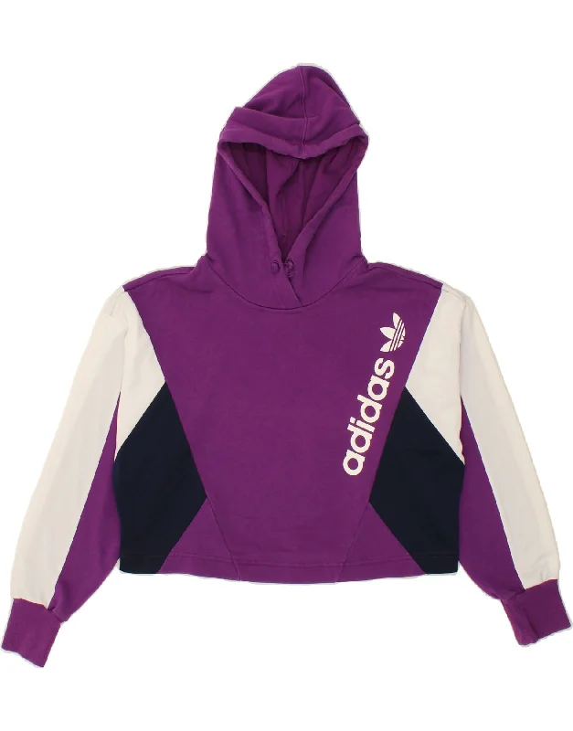 ADIDAS Womens Oversized Graphic Hoodie Jumper UK 6 XS Purple Colourblock