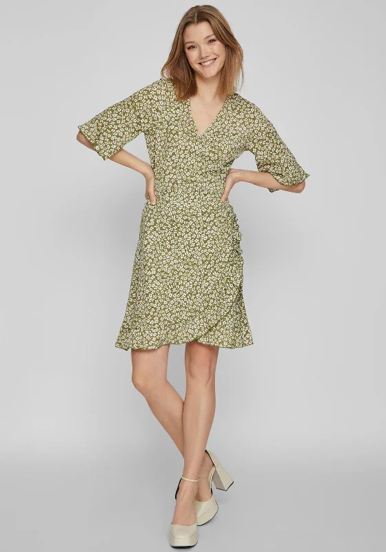 Extra Savings Vila Ditsy Floral Wrap Mini Dress, Calliste Green