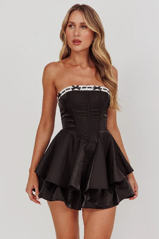 Daily Specials Paris Muse Ribbon Neckline Romper Black