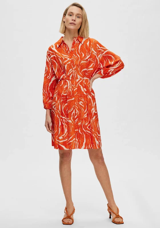 Factory Direct Sale Selected Femme Sirine Print Shirt Dress, Orangeade