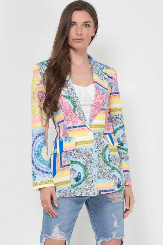 Buy More, Save More Scarf Print Blazer Jacket Yellow