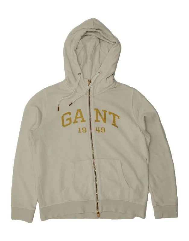 Now or Never GANT Womens Graphic Zip Hoodie Sweater UK 16 Large White Cotton
