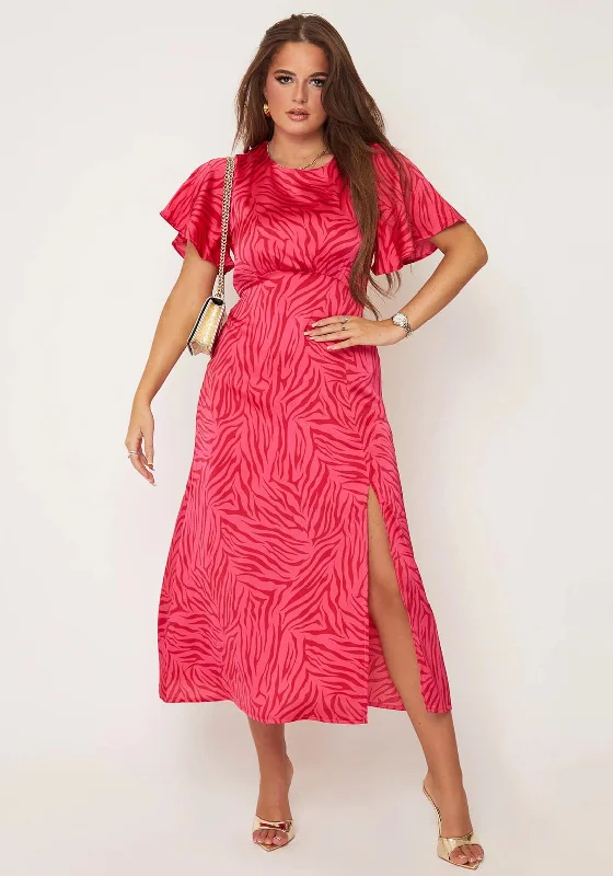 Overstock Girl In Mind Serena Zebra Print Midi Dress, Pink