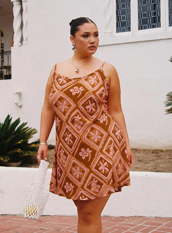 Final Markdown Vittorio Bias Cut Mini Dress Rust / Pink Curve