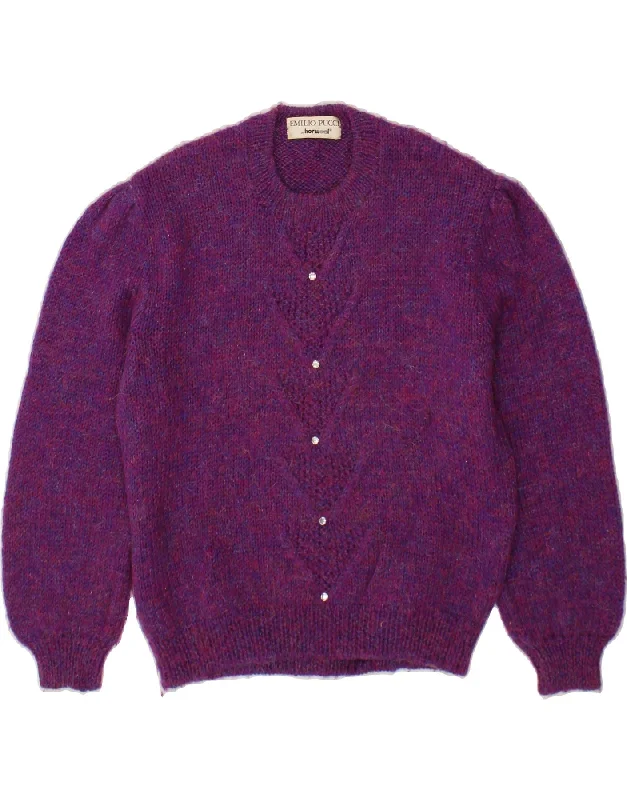 EMILIO PUCCI Womens Crew Neck Jumper Sweater UK 14 Medium Purple Flecked