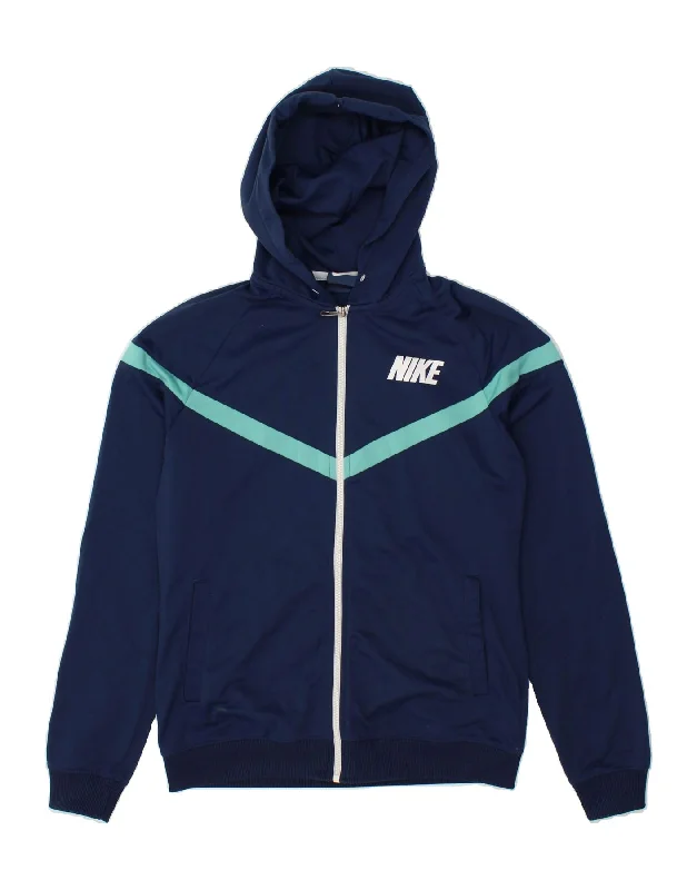 Daily Deals NIKE Womens Zip Hoodie Sweater Large Navy Blue Colourblock Polyester