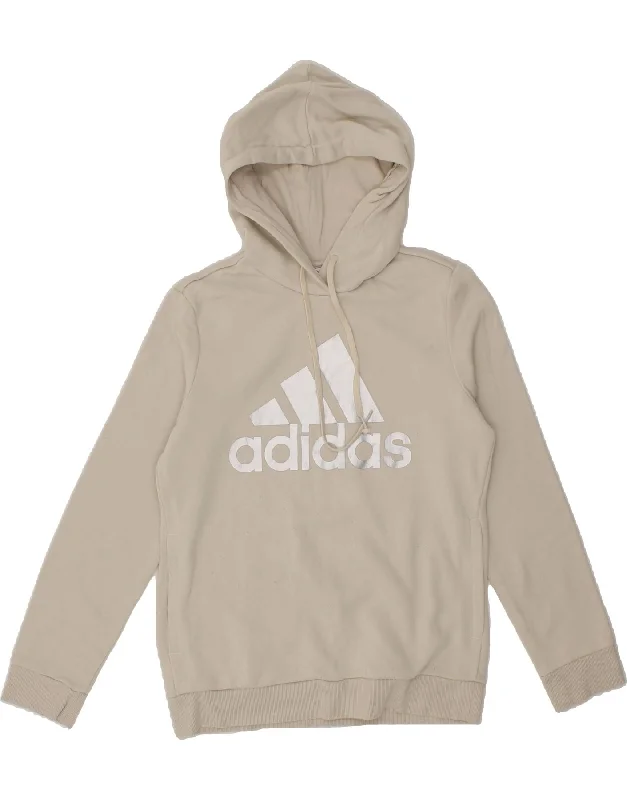 ADIDAS Womens Graphic Hoodie Jumper UK 12/14 Medium Grey Cotton