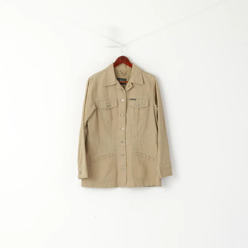 Amazing Deals Peak Performance Women L Jacket Beige Denim Cotton Buttoned Classic Top