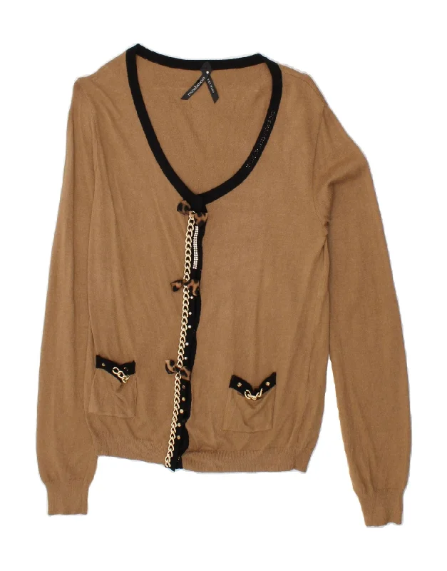 TIME-Limited Offer ROCCOBAROCCO Womens Cardigan Sweater UK 12 Medium Brown Viscose