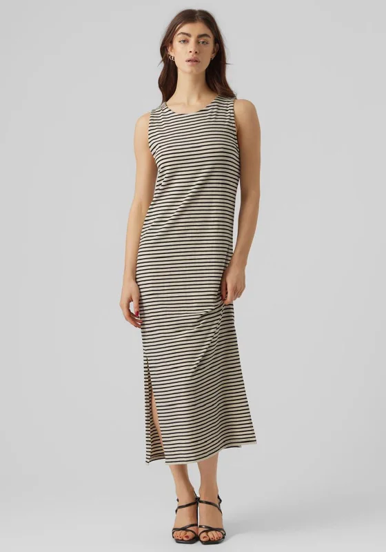 Vero Moda Fiona Strip Print Maxi Dress, Ibiza Black & Birch