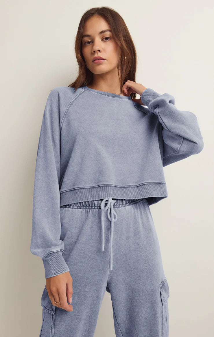Clearance Items Z Supply Crop Out Knit Denim Sweatshirt