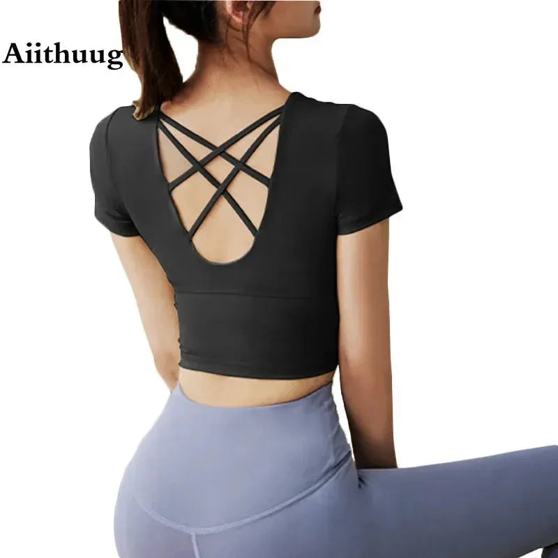 Deep Discounts Aiithuug Yoga Short Sleeve with Build-in Cup