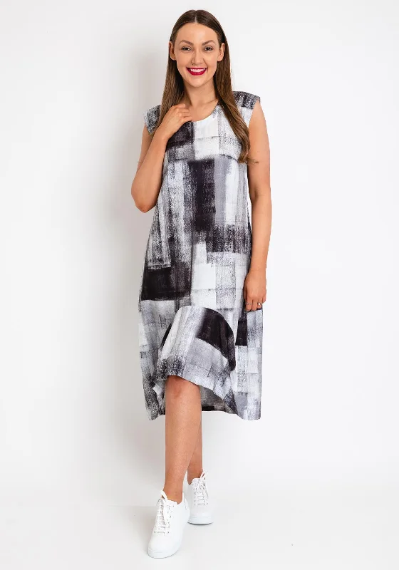 Naya Fade Print Curved Hem Dress, Grey