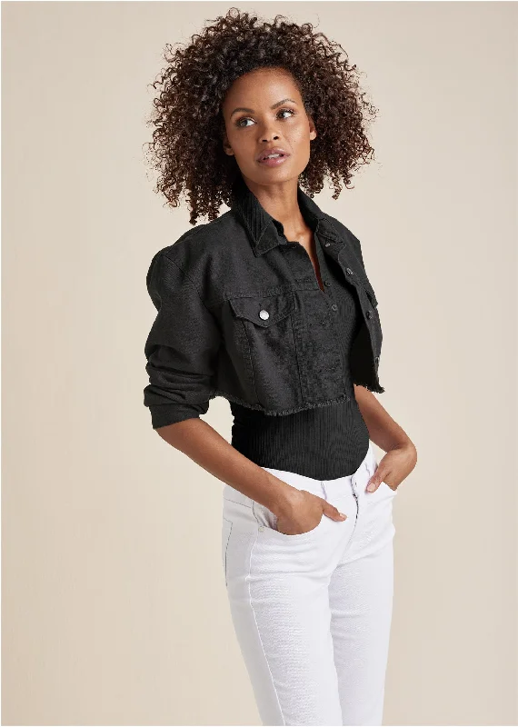 Exclusive Savings Cropped Denim Jacket - Black