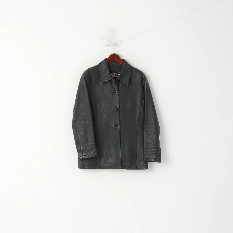 Weekend Deal Sinclair Casual Women 42/44 L Jacket Black Leather Vintage Buttoned Retro Top